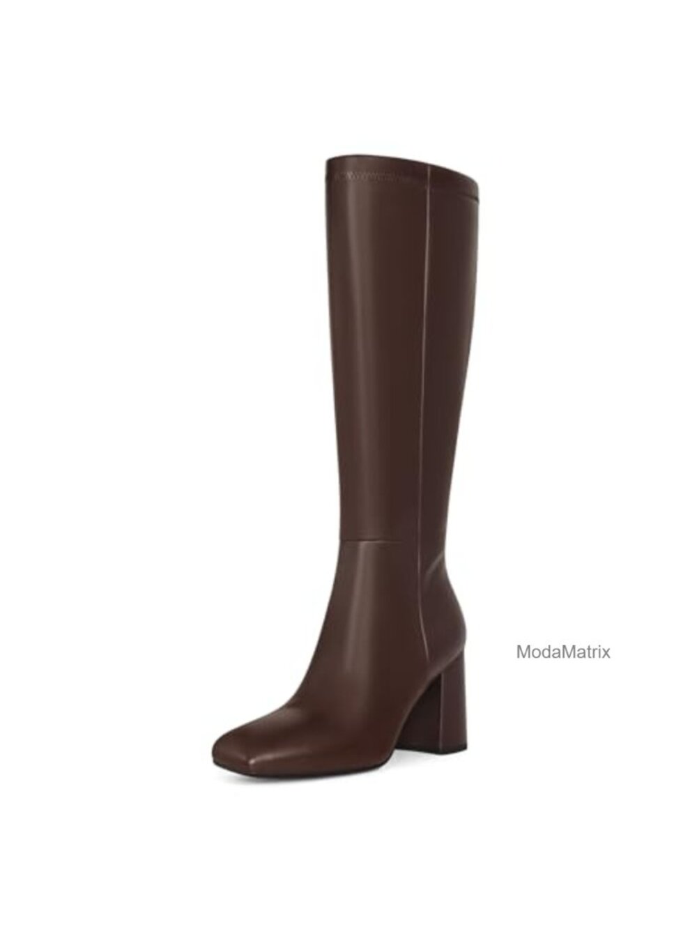 Faux Leather Knee High Boots Chunky Heel Square Toe Side Zip